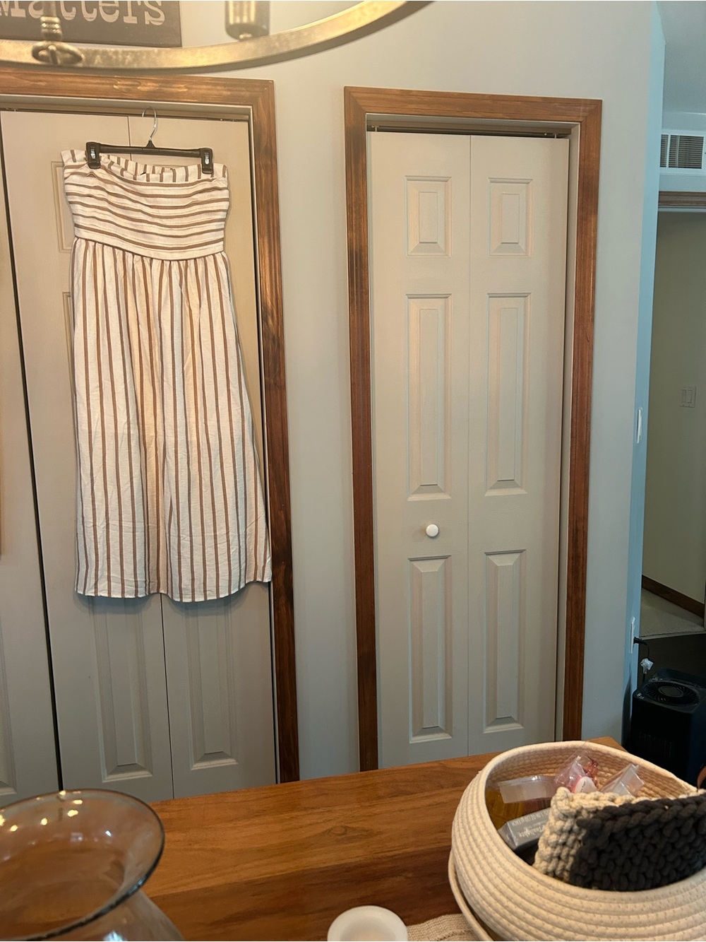 Striped Strapless Summer Dress in Cream and Brown